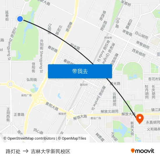 路灯处 to 吉林大学新民校区 map