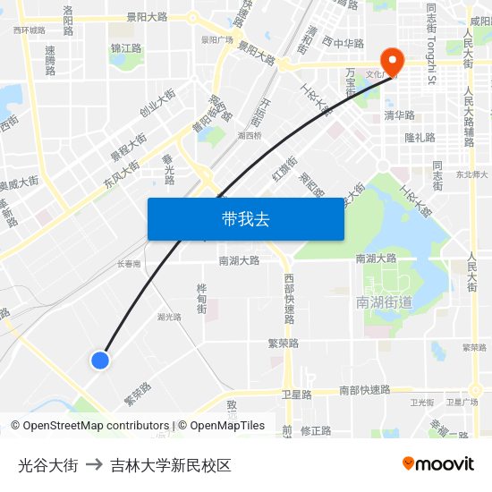 光谷大街 to 吉林大学新民校区 map