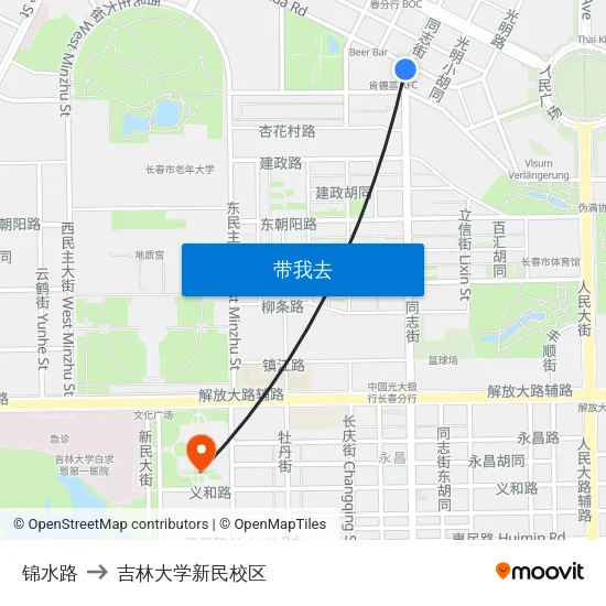 锦水路 to 吉林大学新民校区 map