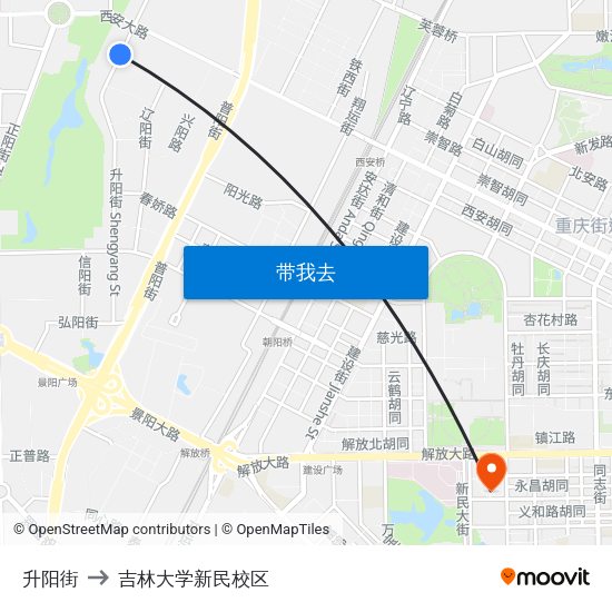 升阳街 to 吉林大学新民校区 map