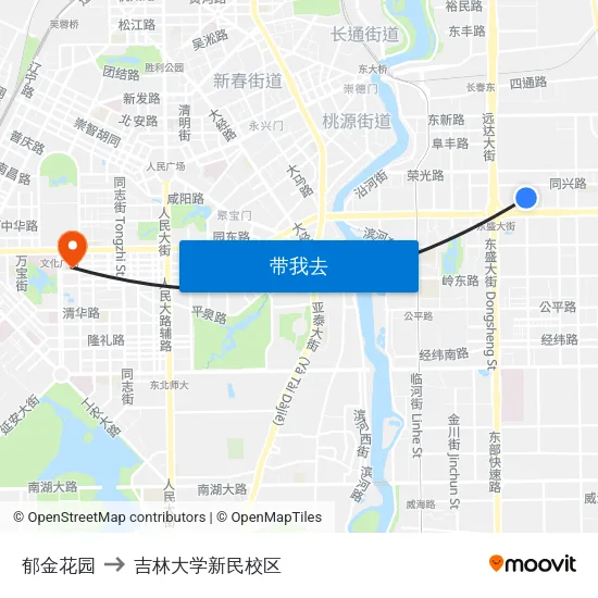 郁金花园 to 吉林大学新民校区 map