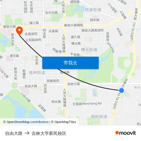 自由大路 to 吉林大学新民校区 map