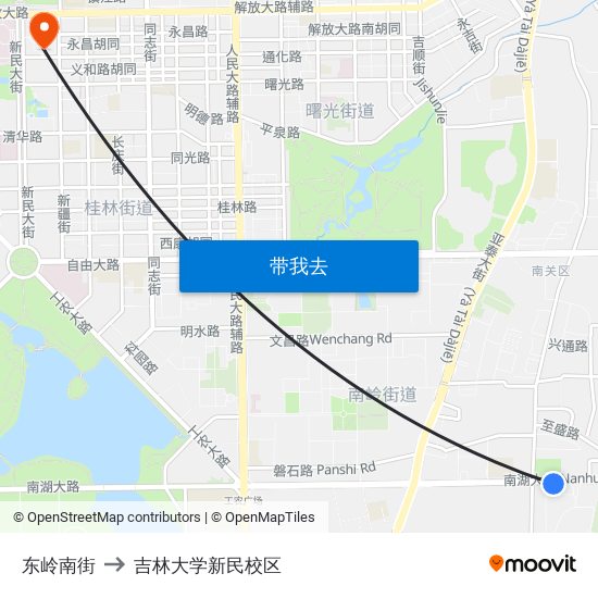 东岭南街 to 吉林大学新民校区 map