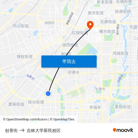 创誉街 to 吉林大学新民校区 map