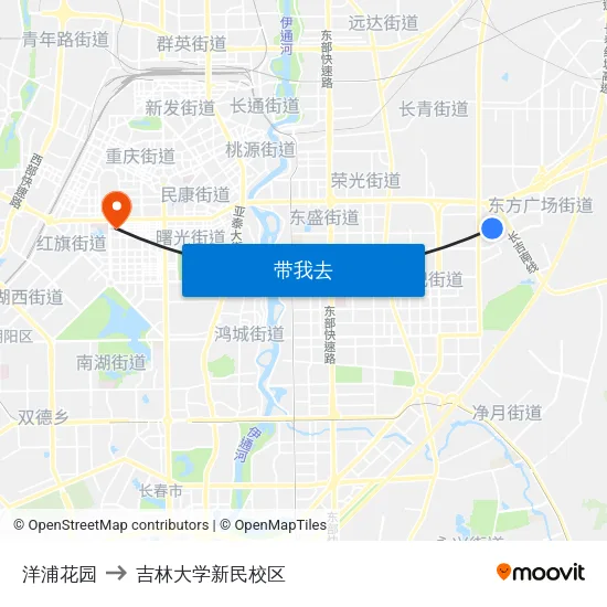 洋浦花园 to 吉林大学新民校区 map