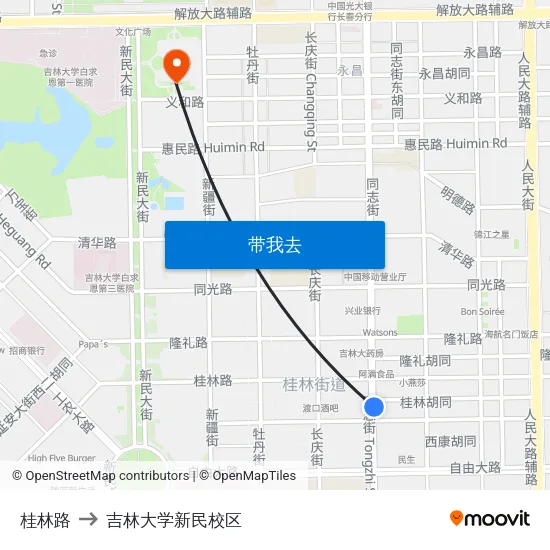 桂林路 to 吉林大学新民校区 map