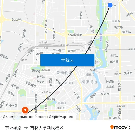 东环城路 to 吉林大学新民校区 map