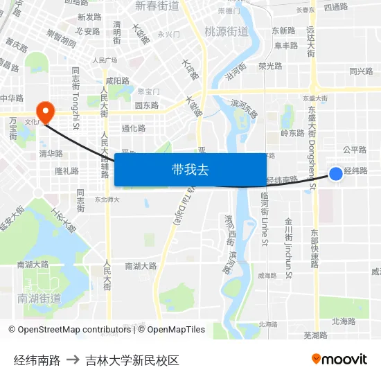 经纬南路 to 吉林大学新民校区 map