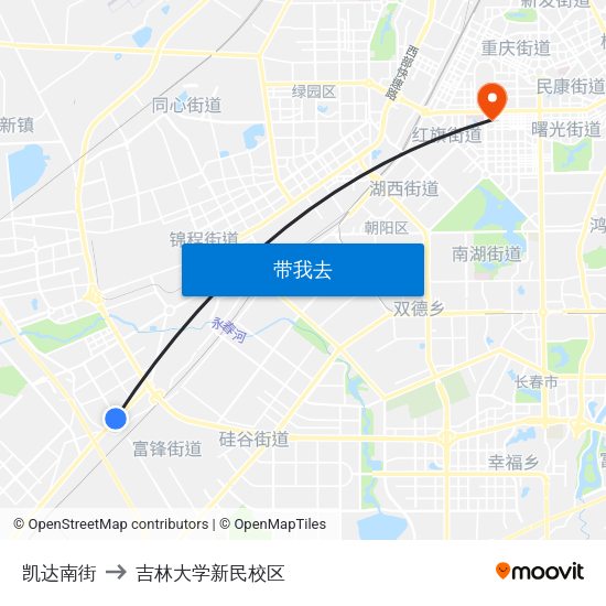 凯达南街 to 吉林大学新民校区 map