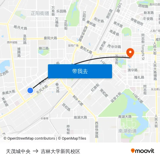 天茂城中央 to 吉林大学新民校区 map