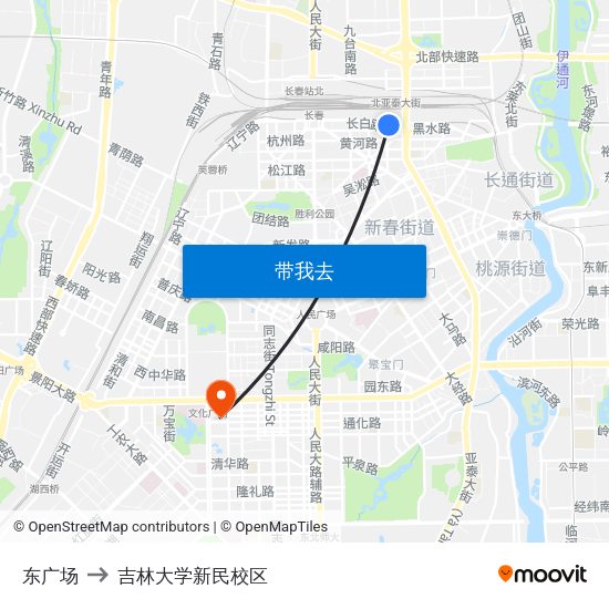 东广场 to 吉林大学新民校区 map