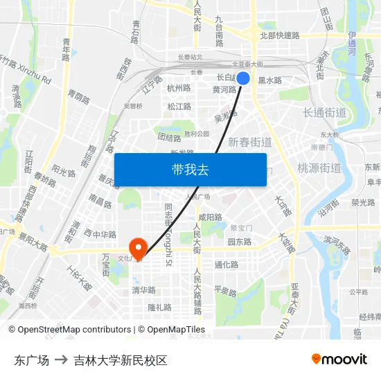 东广场 to 吉林大学新民校区 map
