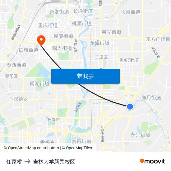 任家桥 to 吉林大学新民校区 map