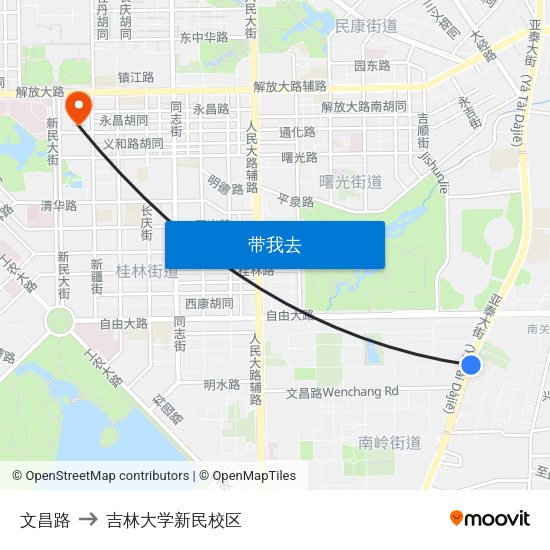 文昌路 to 吉林大学新民校区 map