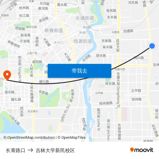 长青路口 to 吉林大学新民校区 map