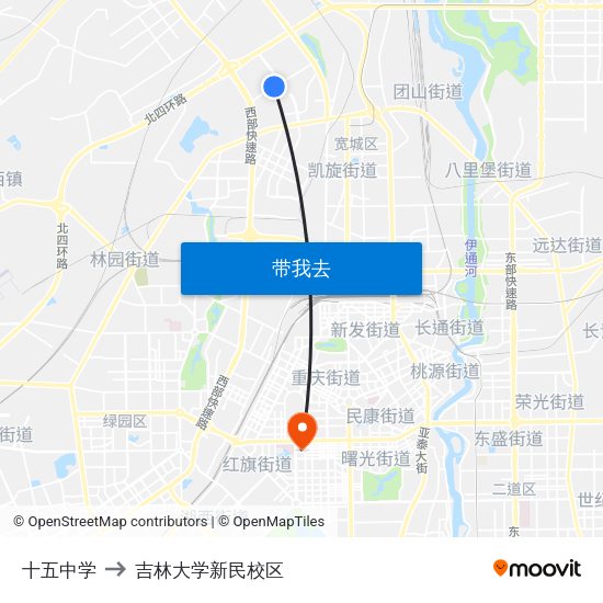 十五中学 to 吉林大学新民校区 map