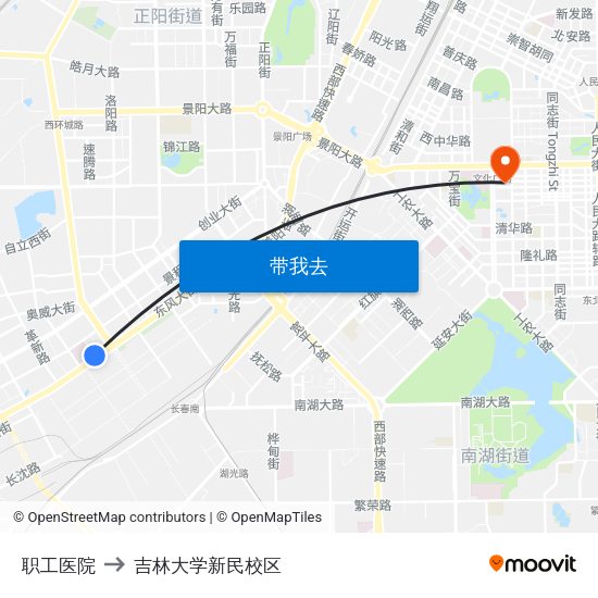 职工医院 to 吉林大学新民校区 map