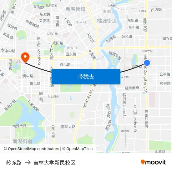 岭东路 to 吉林大学新民校区 map