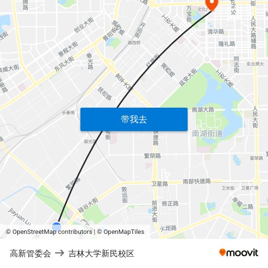 高新管委会 to 吉林大学新民校区 map