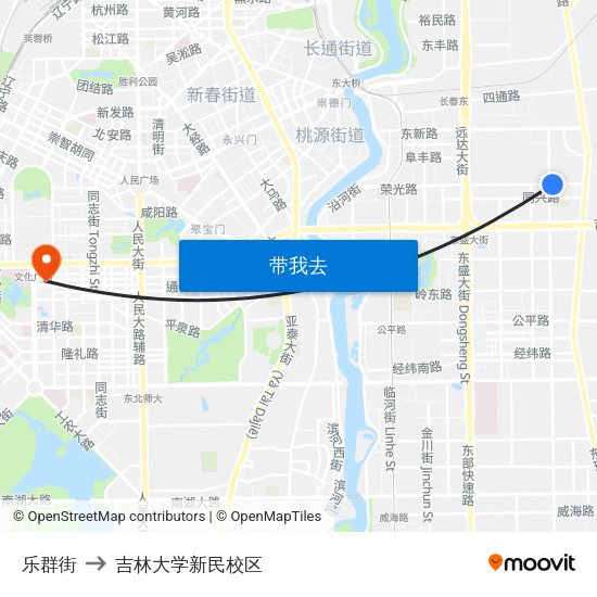 乐群街 to 吉林大学新民校区 map