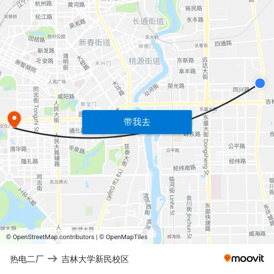 热电二厂 to 吉林大学新民校区 map