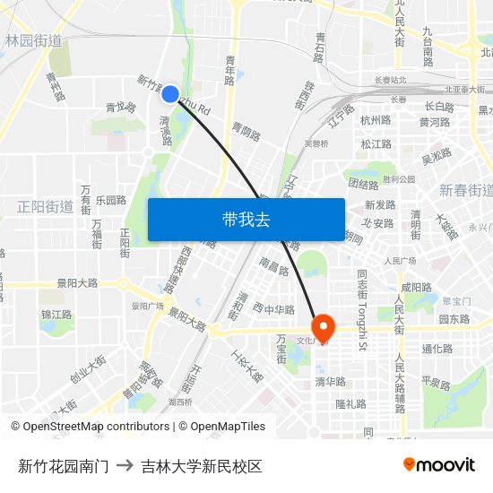 新竹花园南门 to 吉林大学新民校区 map