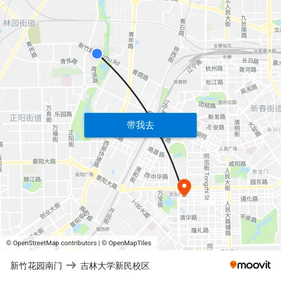 新竹花园南门 to 吉林大学新民校区 map