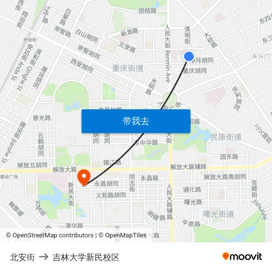 北安街 to 吉林大学新民校区 map