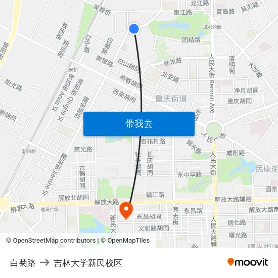 白菊路 to 吉林大学新民校区 map