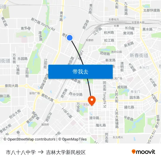 市八十八中学 to 吉林大学新民校区 map