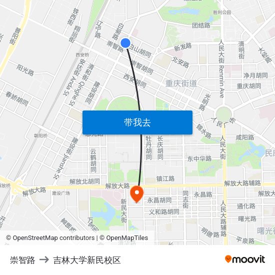 崇智路 to 吉林大学新民校区 map
