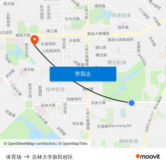 体育场 to 吉林大学新民校区 map