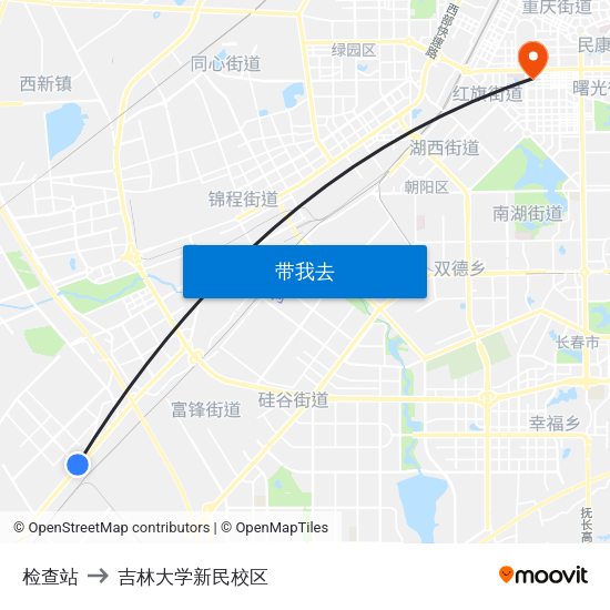 检查站 to 吉林大学新民校区 map
