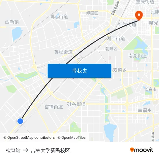 检查站 to 吉林大学新民校区 map