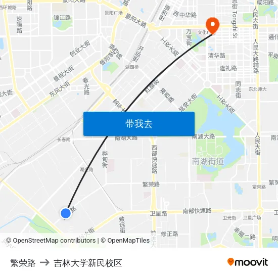 繁荣路 to 吉林大学新民校区 map