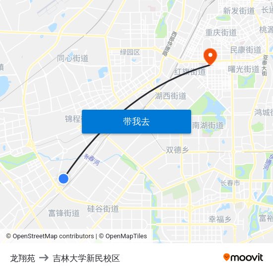 龙翔苑 to 吉林大学新民校区 map