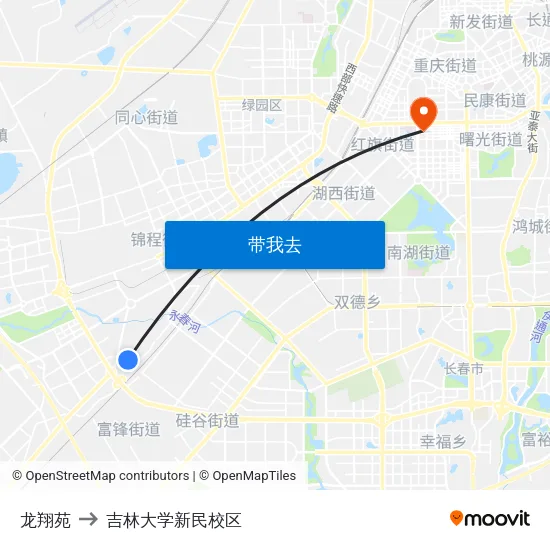 龙翔苑 to 吉林大学新民校区 map