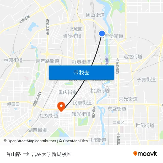 首山路 to 吉林大学新民校区 map