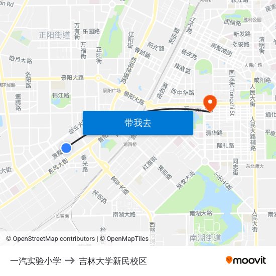 一汽实验小学 to 吉林大学新民校区 map