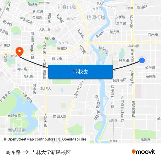 岭东路 to 吉林大学新民校区 map