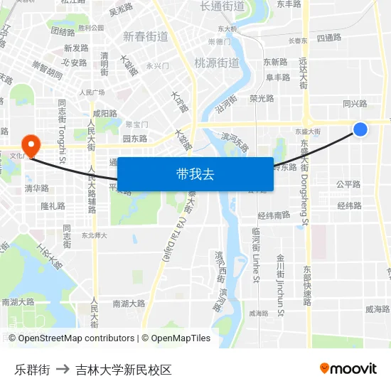 乐群街 to 吉林大学新民校区 map