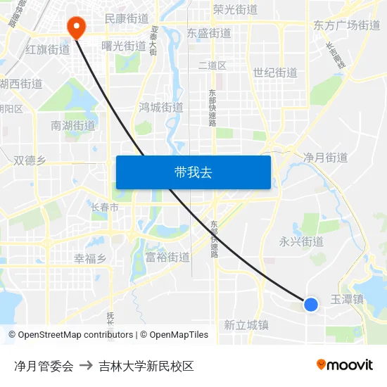 净月管委会 to 吉林大学新民校区 map