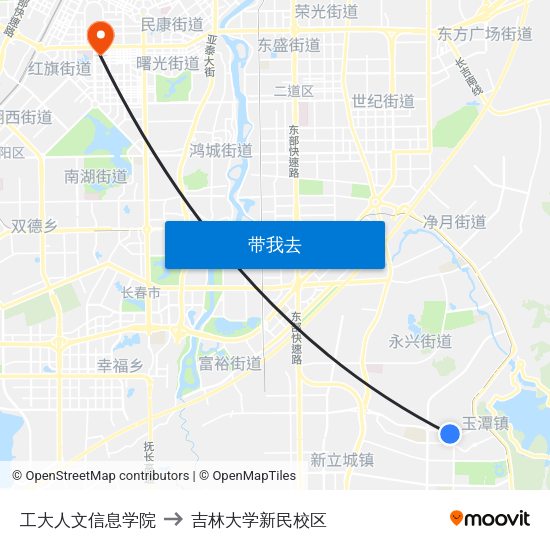 工大人文信息学院 to 吉林大学新民校区 map