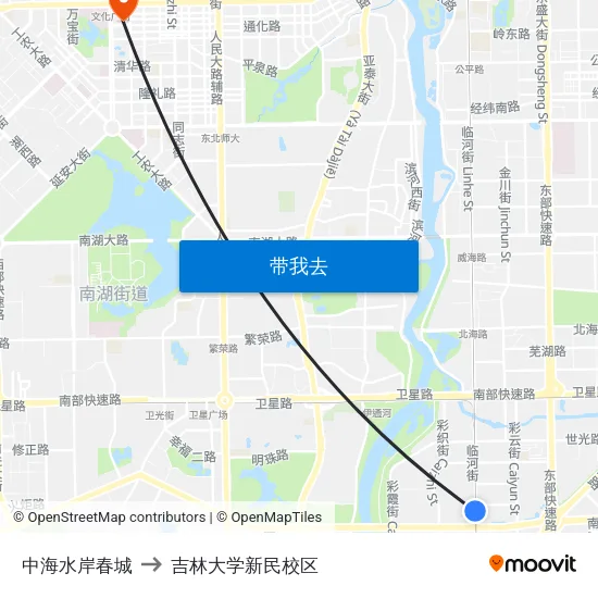 中海水岸春城 to 吉林大学新民校区 map