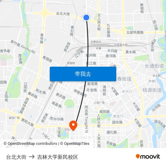 台北大街 to 吉林大学新民校区 map