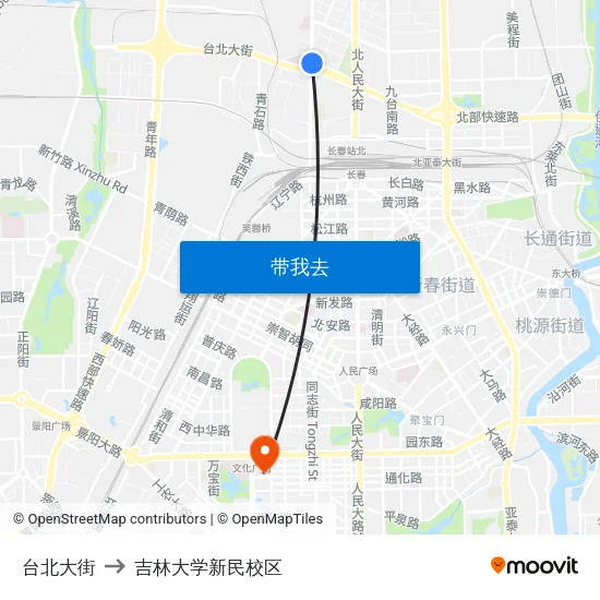 台北大街 to 吉林大学新民校区 map