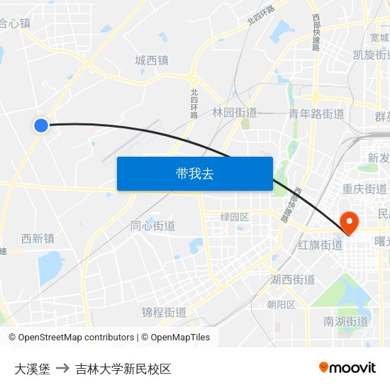 大溪堡 to 吉林大学新民校区 map