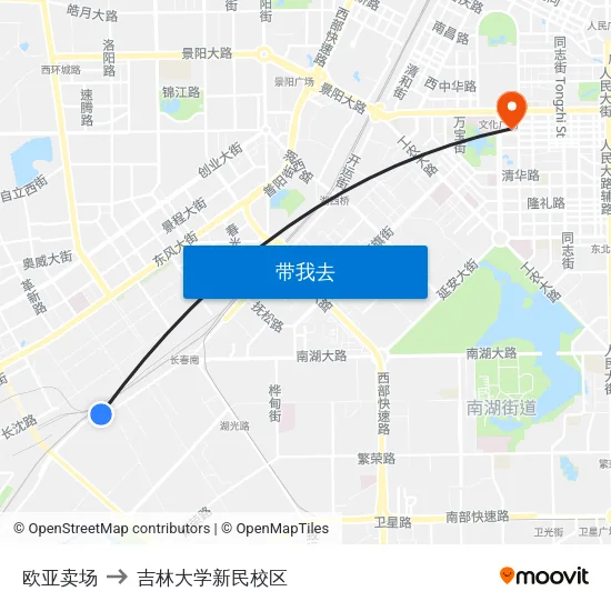 欧亚卖场 to 吉林大学新民校区 map