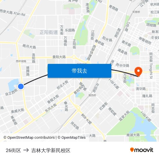 26街区 to 吉林大学新民校区 map