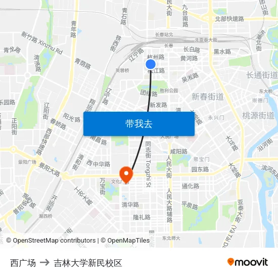 西广场 to 吉林大学新民校区 map
